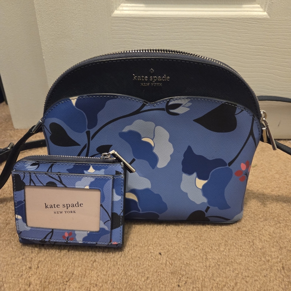 Kate Spade Blue Floral Crossbody Bag and Wallet Bundle